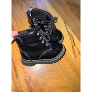 Wonder Nation Kids Black Glitter‎ Lace Up Zip Combat Boots Size 4 combat goth